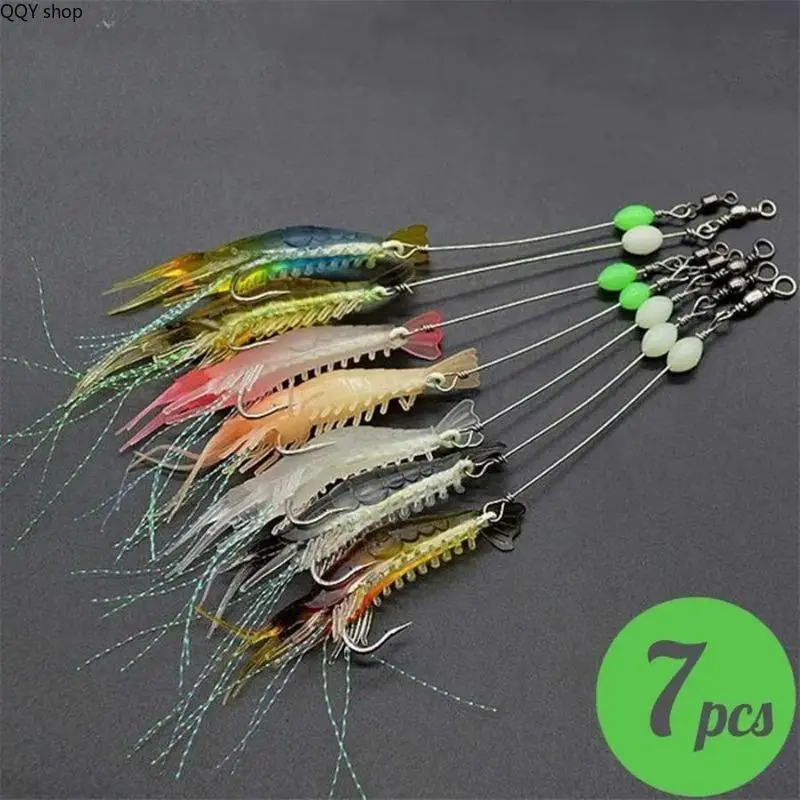 7Pcs Luminous Artificial Shrimp Fishing Lure Set, fishing bait lures girlGlow In The Dark Imitation Shrimp Bait with Sharp Hooks, Bionic Realistic Design, Durable Outdoor Fishing Accessories, Universal Lure Kit for Freshwater and Saltwater Angling