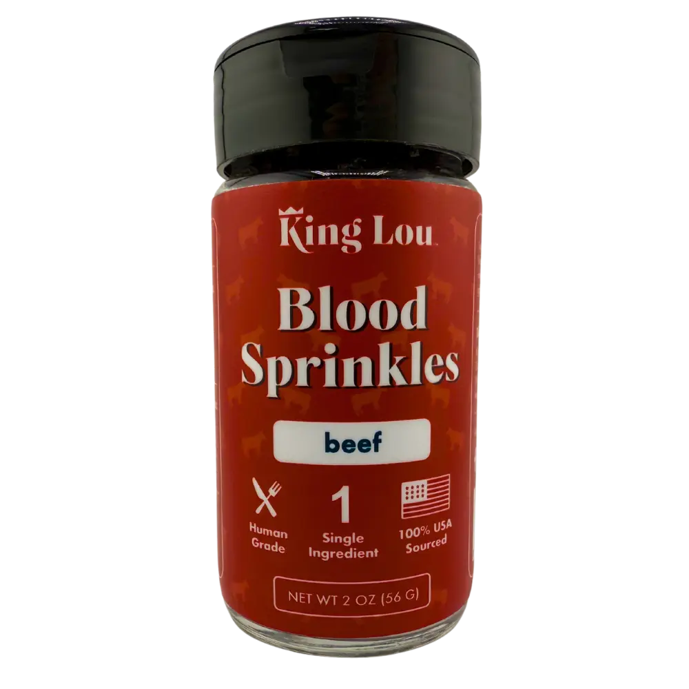King Lou Beef Blood Sprinkles Topper for Dogs and Cats, 100% USA, Single-Ingredient Premium Quality Topper Supplement and Treat, Rich in Iron, Zinc, and B Vitamins