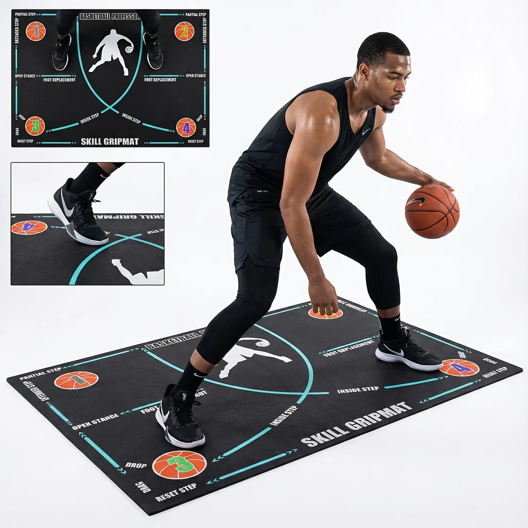 Portable Basketball Training Mat, Basketball Footwork Training Pad, with Noise Reduction And Anti-Slip Surface, Ideal for Improving Ball Handling Skills. Positioning Stepping Pad/Noise Reduction And Anti-Slip Mat/Indoor Auxiliary Dribbling Pace