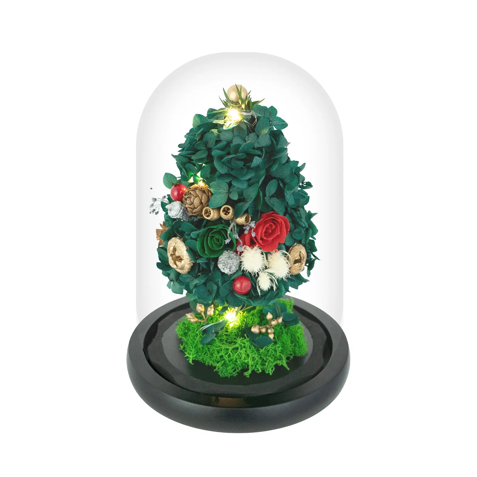 GLAMOUR BOUTIQUE Classic Green Christmas Tree Decor Box Gift Bouquet, Everlasting Flowers, Holiday Charm
