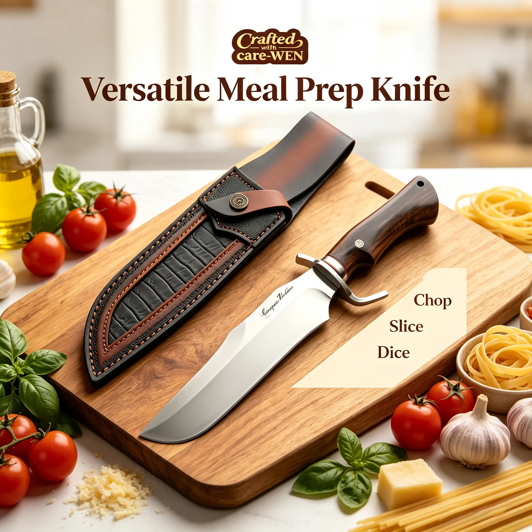 Thickened stainless steel handmade kitchen meat cleaver, wooden handle, with sheath, ultra-sharp stainless steel blade, suitable for home daily use, food preparation multipurpose rustproof kitchen knife