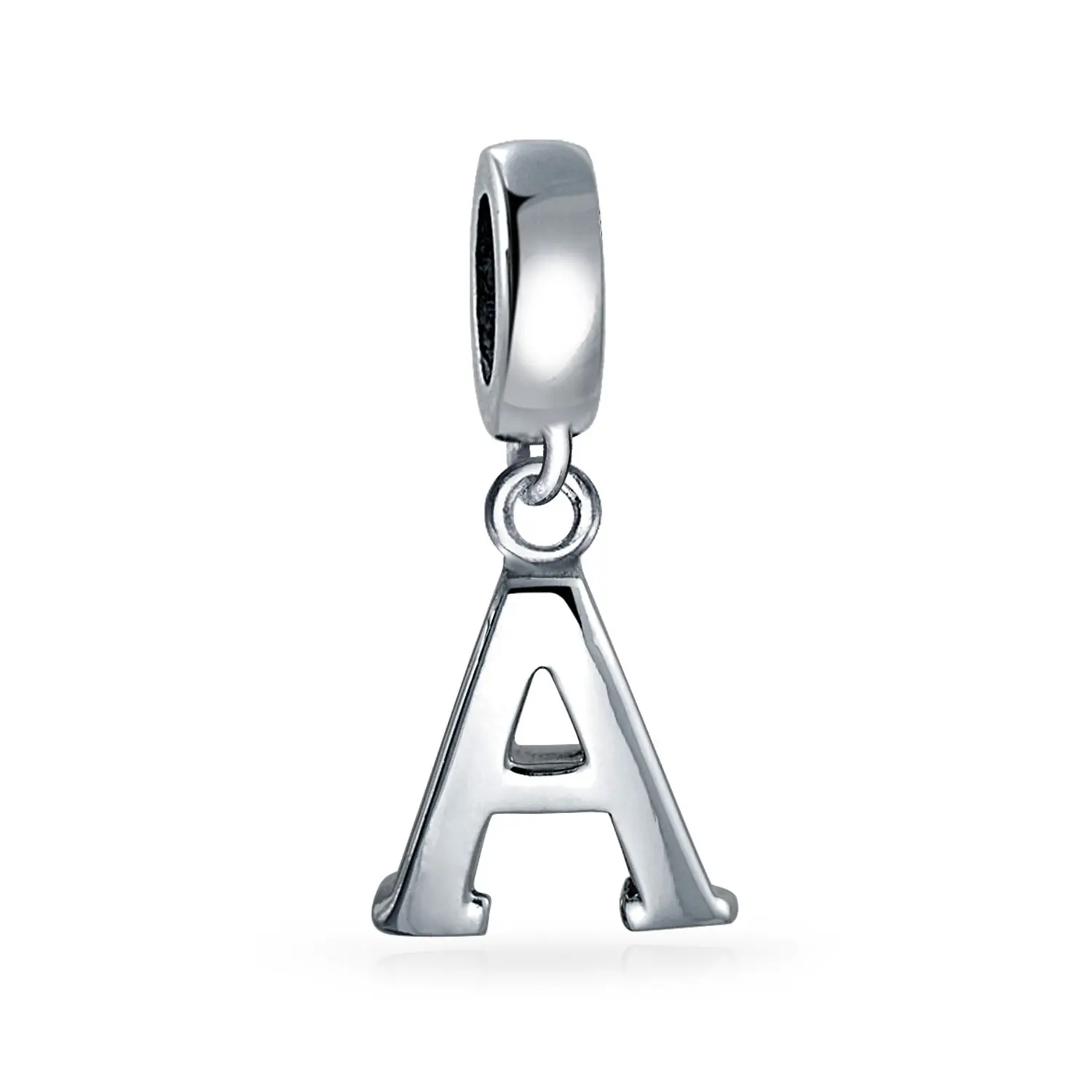 Block Letter Alphabet Initial A-Z Dangle Charm Bead .925 Sterling Silver