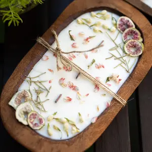 Fruit & Flowers WOOD DOUGH BOWL Candle/ Farmhouse Candle / Fruit Candle /3 Wood Wick Candle /Gift for Her  Decoration Hand Light Ornaments Freshener