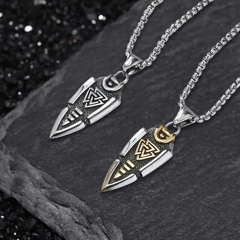 GTHIC Norse Heritage Adjustable Stainless Steel Valknut Spear of Odin Necklace - Statement Piece for Mythology Fans, Daily Wear Jewelry Accessory, Viking Enthusiasts