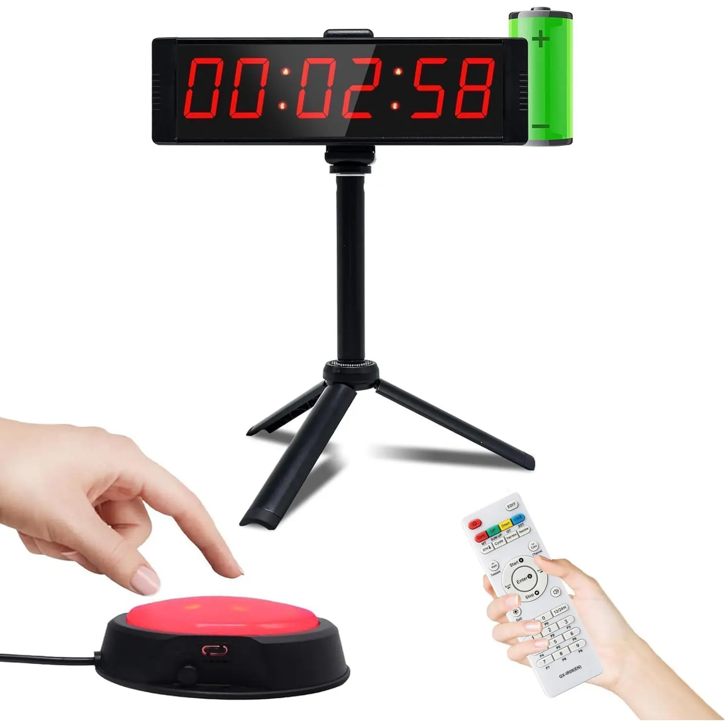 Large Stopwatch with Start/Stop Button, LED Digital Timer with Remote, Countdown Clock with Buzzer, Gym Clock for Home Gym, Interval Timer for Workout, Rechargeable (with Stand)