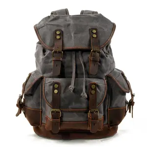 Men's Travel Backpack Genuine Leather-Waxed Canvas Shoulder Hiking Rucksack 22L Durable Clear Backpack Bookbag Tactical Accessories Timex Weekender book bag tactical accessories hospital bag mom Strap   tactical accessories geek bag Traveling Bag