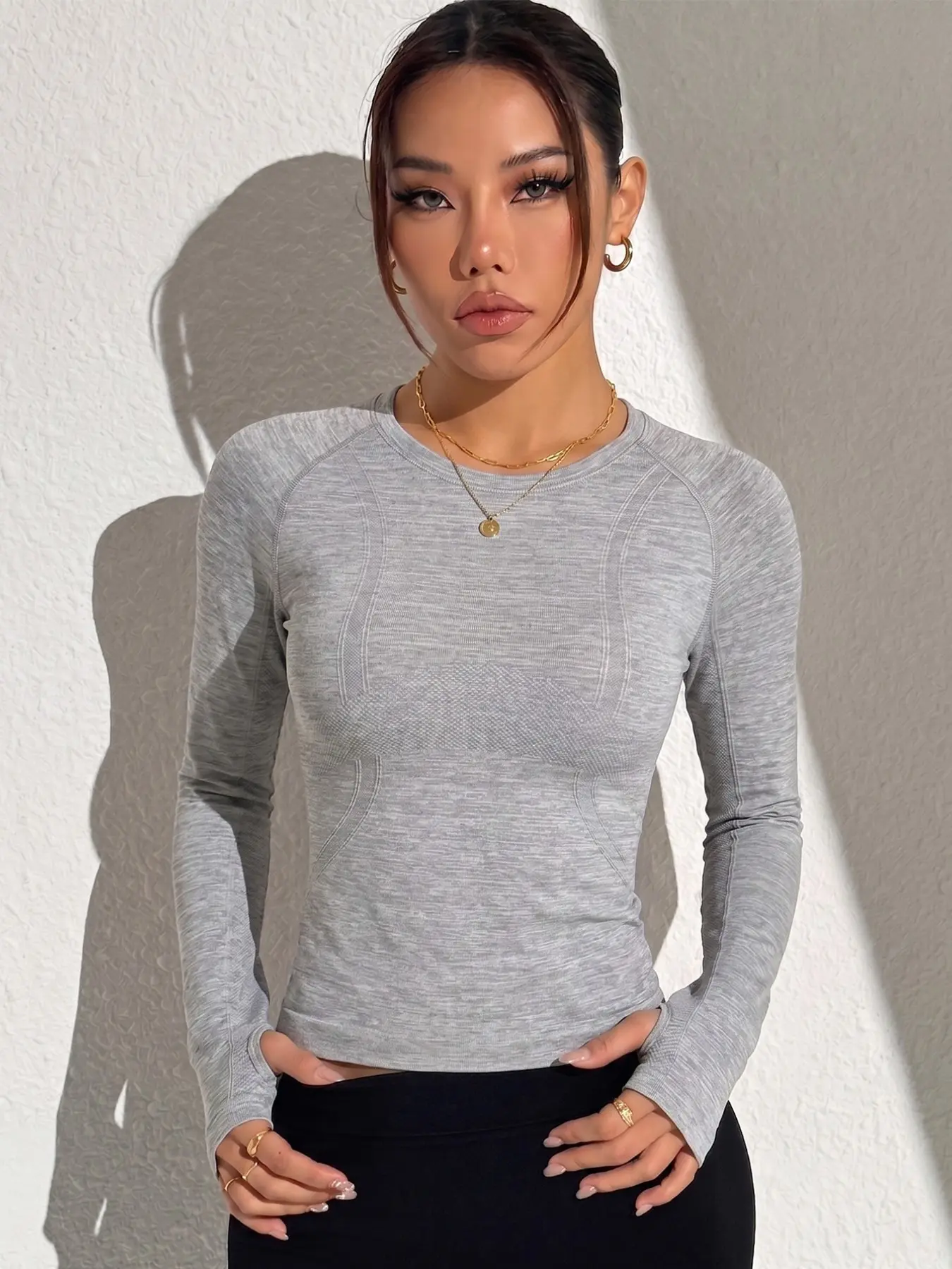 Women's Seamless Outdoor Sport High Stretch Tight Long Sleeve Short Top, Waist Cinching Compression Garment, Active Wear, Compression Sports Tops