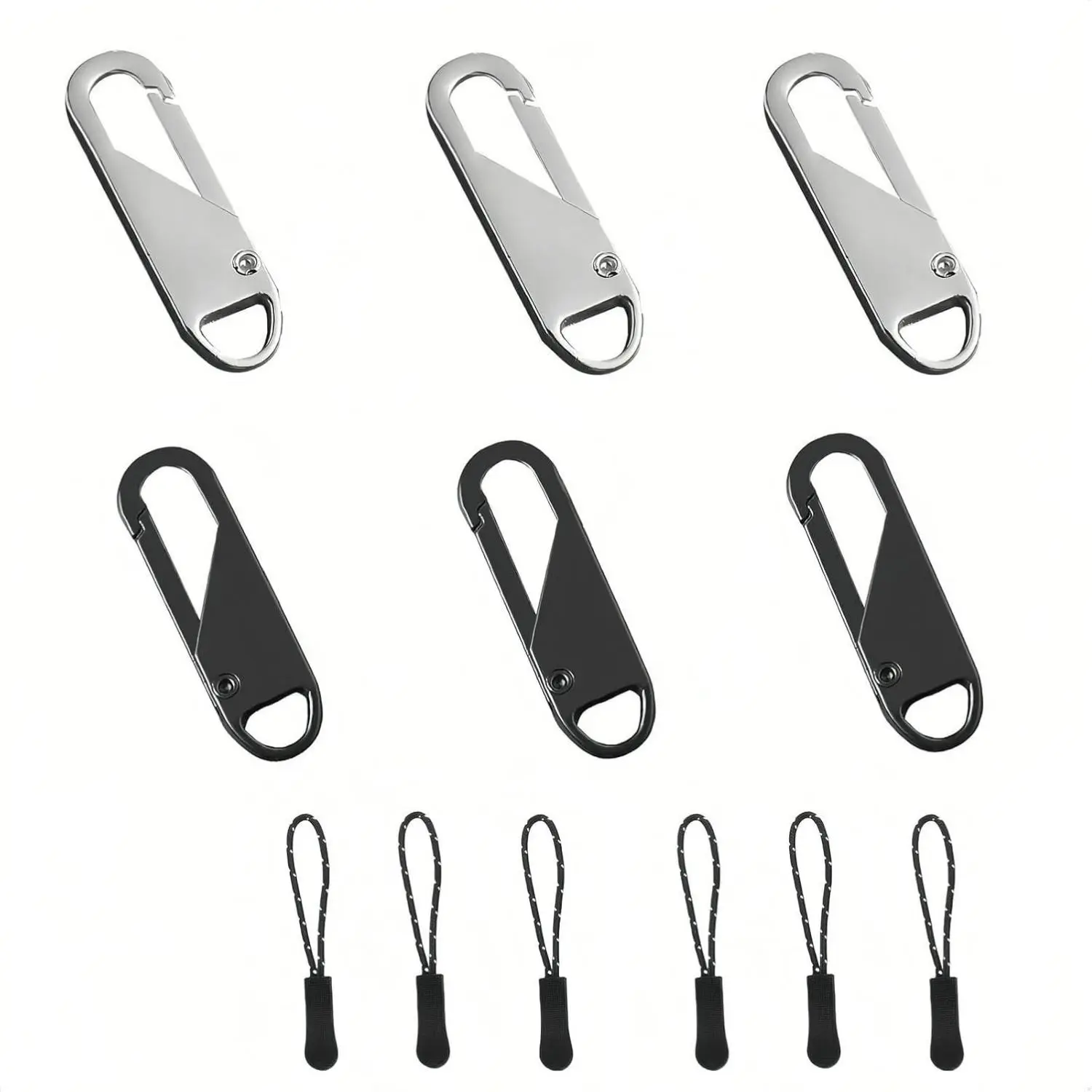 Black-Silver Alloy Electroplated Zipper Pull Replacement Kit - 8 Pieces, 1.4in/36mm Length, Corrosion-Resistant, Abrasion-Resistant, Fits Most Zipper Types, Refresh Old Luggage Fast, Sewing & Haberdashery Supply for Luggage Repair, Great Value