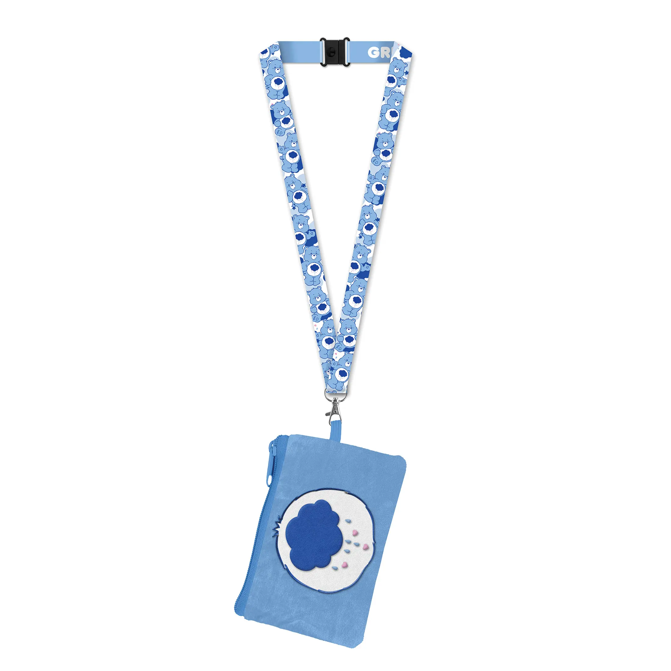 Care Bears Breakaway Lanyard Grumpy Bear Zipper Plush Pouch ID Holder Keychain