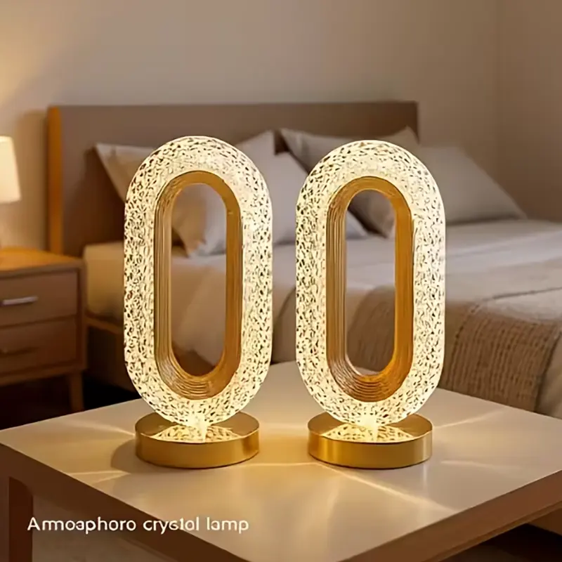 Oval Shape Diamond Crystal Table Lamp with USB Port, 3-Color Adjustable Bases & Shades, Ambient Lighting for Office Bedroom Living Room Decor