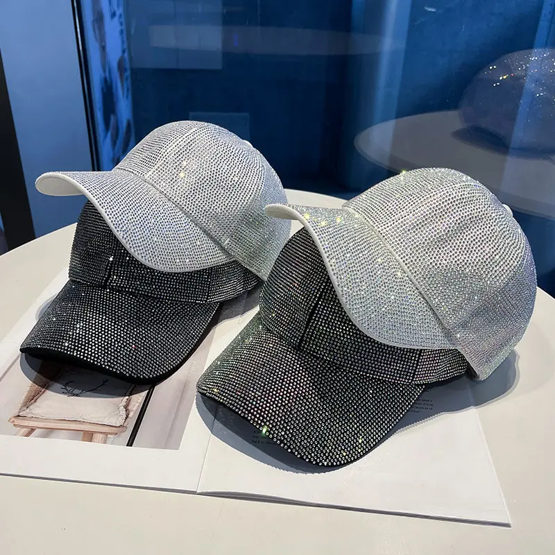 Unisex Fitted Rhinestone Baseball Cap - Bling Hat with Crystal Bedazzled Dome, All-Season Sunshade Fashion Accessory, Sparkle Statement Piece for Men and Women, Fitted Hats, Rhinestone Hats