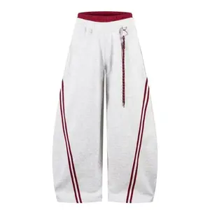 Sporty Y2K Baggy Sweatpants Unisex Contrast Striped Charm Drawstring Wide-Leg Joggers Casual Heart Logo Streetwear Pants 60% Cotton 40% Polyester