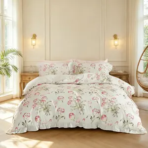 3pcs Tulip Ruffle Bedding Set,,( include 1*Duvet Cover, Without Duvet Insert,2 *Pillowcases) , Soft Fabric, Detachable Zipper, Cozy Bedroom Decor, Perfect Birthday Gift