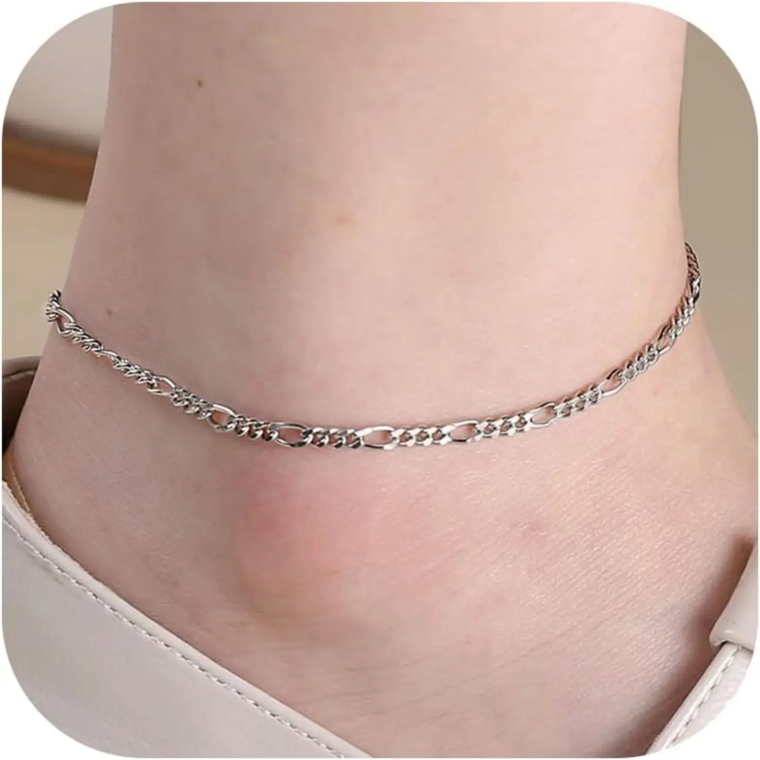 3.5mm Figaro Link Chain Ankle Bracelet