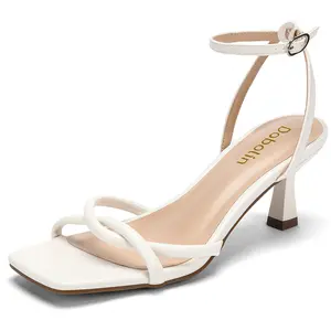 Women’s Wide Width Square Open Toe Kitten Heel Sandals Strappy Ankle Strap Comfortable Dressy Shoes for Party Wedding Summer Fashion