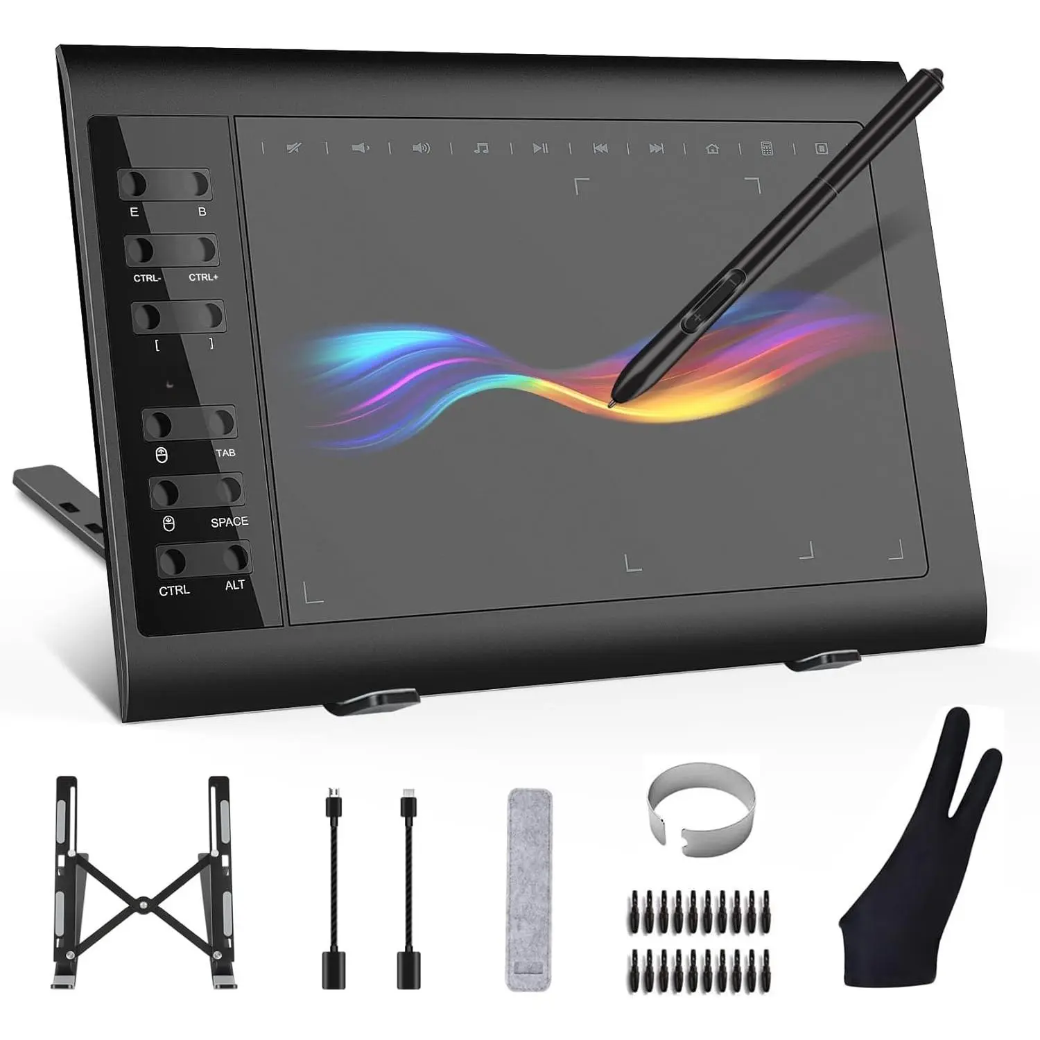Graphics Drawing Tablet, 10x6 Inch Large  Area with -Free Stylus, 8192 Levels of Pen  and 12 Hot , Compatible with PC//Android for Painting, Design & Online Teaching