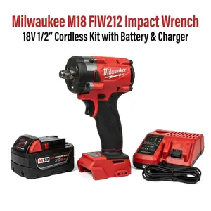 Milwaukee M18 FIW212 Impact Wrench 300Nm Lithium Cordless Tool for Mechanics Garage Repair Work Heavy Duty High Power Tool 4-Speed Adjustable Control Ratcheting Metric