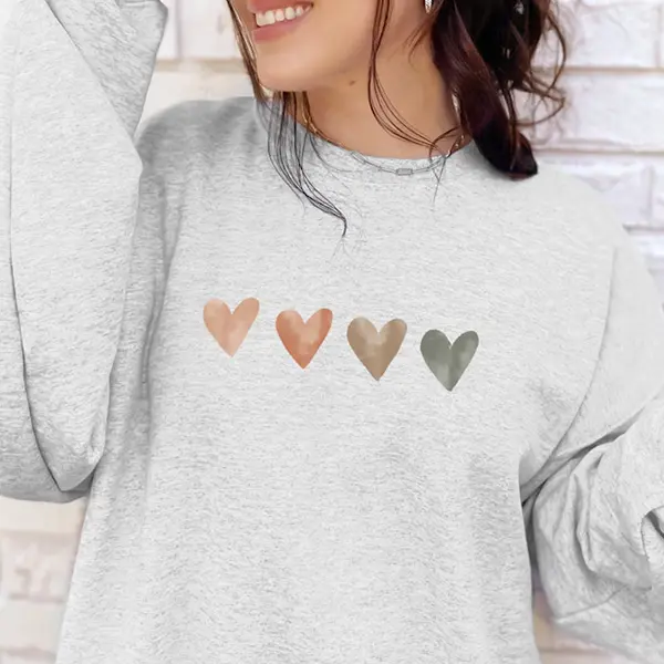 Neutral Watercolor Heart Sweatshirt for Women, Valentine's Day Sweater, Cute Heart Lover Gift, Aesthetic Love Crewneck, Cozy Romantic Top