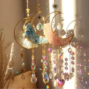 1/3/4pcs Of Moon Shaped Crystal Dream Catcher Magical Rainbow Wall Decoration,Dreamy Crystal Pendant,Rainbow Manufacturer Decoration,Suitable for Home Rooms decor,Gardens,Windows,Wall,Graduation,Birthday gifts,Christmas and Thanksgiving Decorations