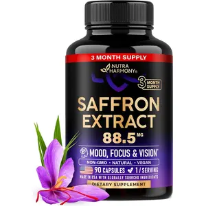 Natural Saffron Extract 88.5 mg - Made in USA for Mood, Focus, Vision, Energy Support - Non-GMO Vegan Pills - 90 Powder Capsules, 3 Month Supply