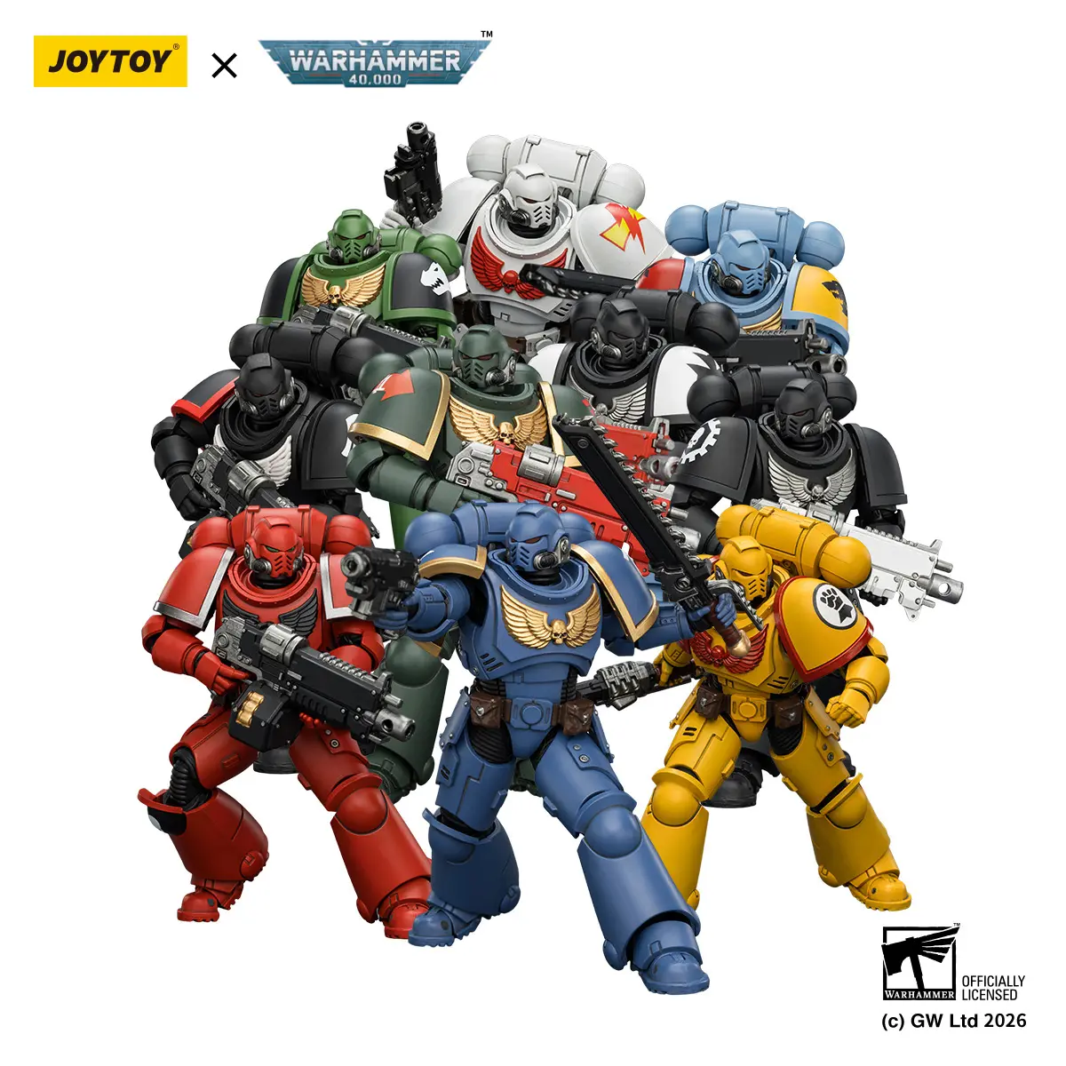 Joytoy Warhammer 40,000 Upgraded 1/18 Intercessor PVC Action Figure Model Set (8PCS) - Sci-Fi Tactical Mecha, Bolt Rifle, Bolt Pistol, Chainsword, Collectible Figure Decor, Unisex Minifigures, Birthday Gifts, Pvc Figure