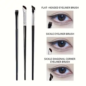 3-Piece Eyeliner Brush Set, Fine Tip Wand, Unscented Polyester Bristles, Abs Plastic Handle, Includes Flat-Headed, Sickle & Diagonal Corners, Brush Fine Tips