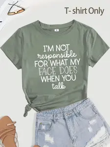 Women's Slogan Print Round Neck Shortsleeve Casual Printed Streetwear T-shirt, Summer Clothes Women, Casual Lady Short Sleeve Crew Neck Fitted Tee for Summer, Comfort Crewneck Tshirt for Outdoor Daily Wear, Knitting Top for Women, Womenswear