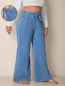 Plus Size High Elasticity Flared Denim Stretchy Jeans Pants, Womenswear, Comfortable Knit Material for a Trendy Look, Perfect for Casual