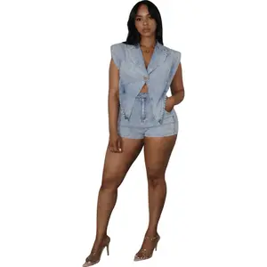 Women's Stretchy Fancy Denim Romper - Comfortable Fabric Overall, Everyday Activewear, Summer Chic Outfit Overalls Jumpsuits Womenswear