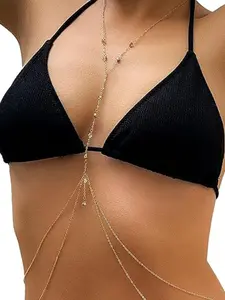 Beach Body Chain for Women, Boho Style Wave Bead Single Strand, Multi-Layer Waist Belt Cross Bikini Bra Jewelry, Summer Beach Vacation Fashion