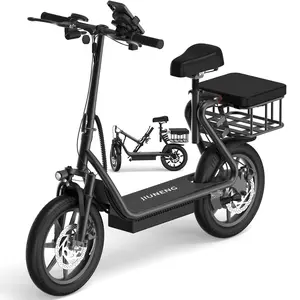 JIUNENG -ESBS & ESBS PRO Electric Scooter for Adults with Seat, Peak Motor 500W-750W, Top Speed​​22mph, Driving Range 27-62 Miles Pet-friendly Design with Rear Basket,