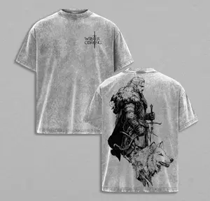 Winter is Coming Jon Snow T-Shirt, Game of Thrones Stark Direwolf Graphic Tee, Vintage Washed Oversized Streetwear Gift for GoT Fans