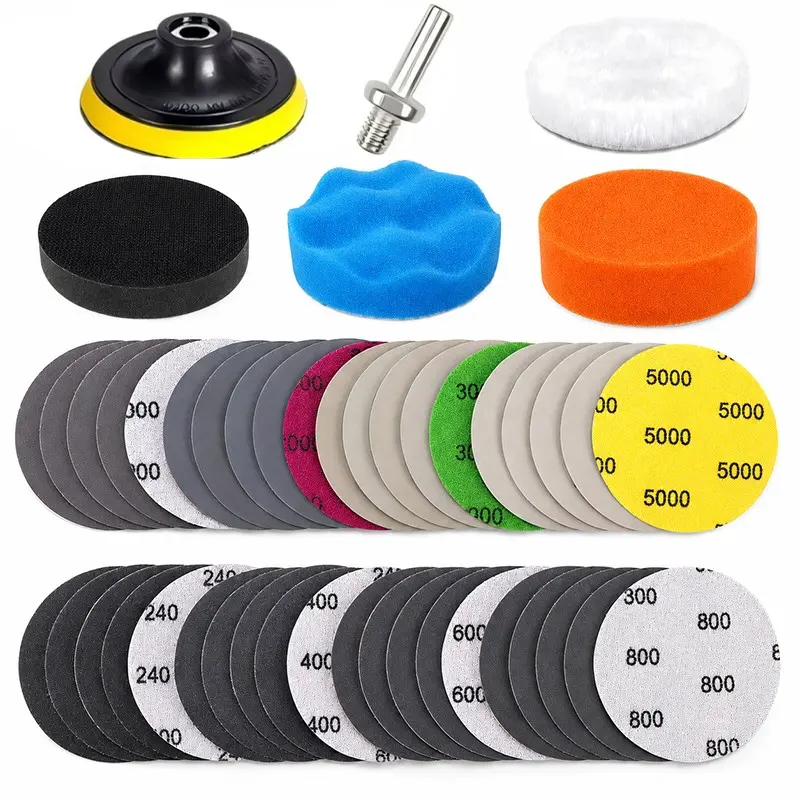46-Piece Car Headlight Repair Kit, 3.0 Inch Polishing Abrasive Pad Set, Grit 240-5000, Includes Handle Back Pad, Sponge Pad, for Metal Glass Resin