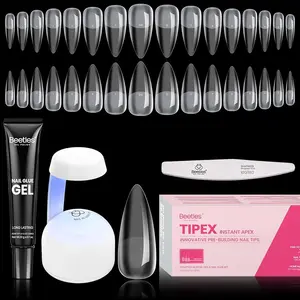 Beetles Tipex Instant Apex Nail Tips Kit Halloween Nails, Medium Stiletto, 224 Pcs 16 Sizes Pre-Building Pre-Etched False Nail Tips with Tipex Nail Glue, Mini Nail Lamp Black Friday Winter Nail Christmas Gift