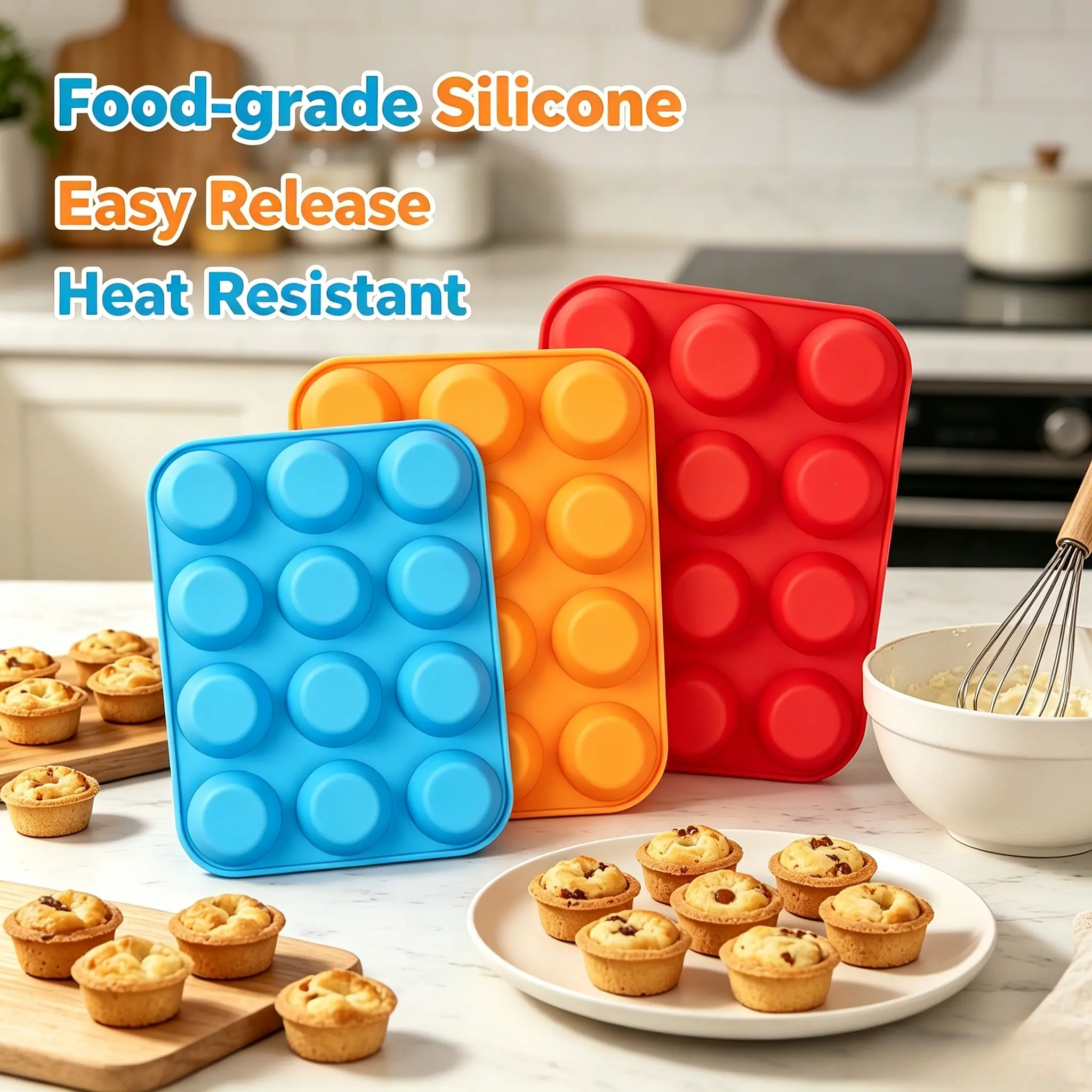 3-Piece Food Grade Silicone Baking Dish Set - TikTok Viral Silicone Bakeware Set, 12-Cup Non-Stick Pan, Easy Release Molds, Oven-Safe, Ideal for Egg Bites, Mom's Meal Prep Go-To, 12 Cups
