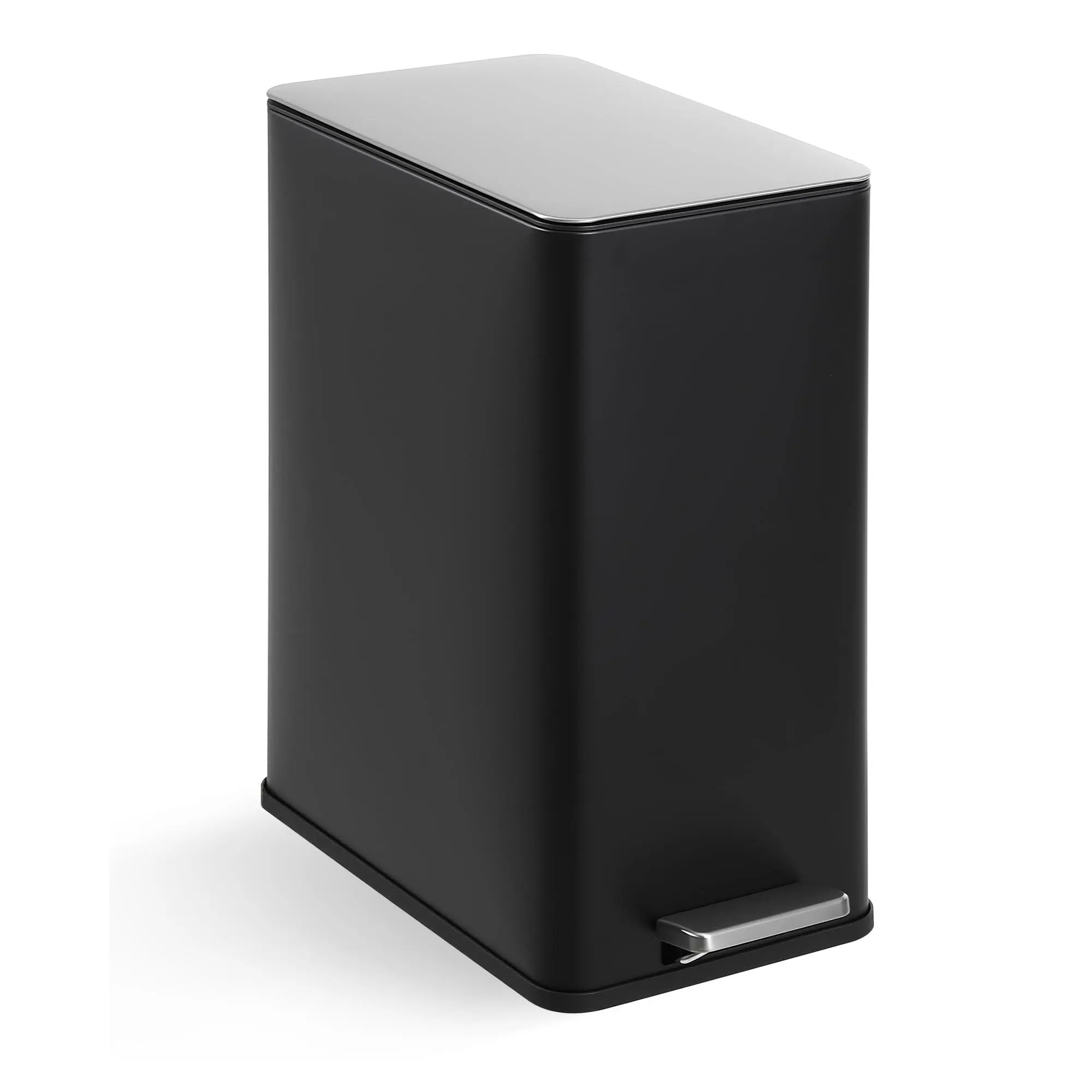 15L Narrow Stainless Steel Trash Can - Single Unit Step-On Rectangle Bin with Soft-Close Lid, Removable Inner Bucket, Odor Lock for Kitchen, Bathroom Use