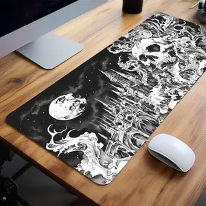 Extra Large Gothic Moon & Skull Mouse Pad Dark Fantasy Gaming Desk Pad 35x16 Inch Computer Keyboard Mousepad with Non-Slip Rubber Base Durable Stitched Edge Perfect Gift for Home and Office Gaming Desk Accessory