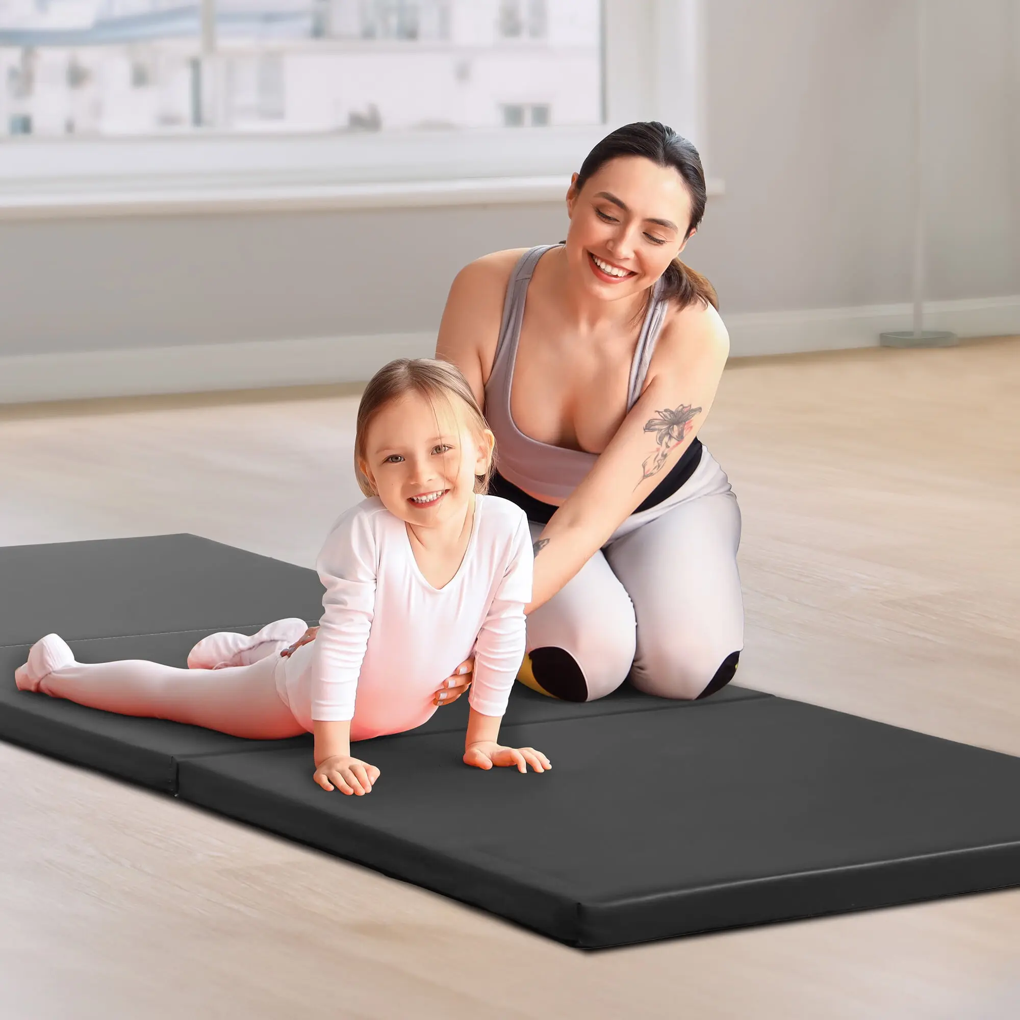 Zeny 6x2 ft Folding EPE Foam Fitness Gymnastics Mat - 2ft Thick Black Compact Carry Tumbling Mat for Gym, Home Gym Floor Use, Fitness Mat