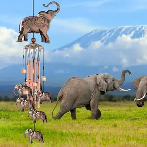 1pc Bronze Elephant Wind Chime - Traditional Asian-Inspired, Decorative Hanging Decor with Musical Notes, Copper Elephant Wind Chimes for Indoor/Outdoor Garden, Patio, Porch - Memorial Gift for Mom, Birthday, Valentine’s Day Metal Wind Chimes