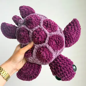Talia the Turtle - Hand-Crocheted Sea Turtle Plushie with Multi-Colored Shell & Soft Flexible Body for Snuggling & Coastal Decor