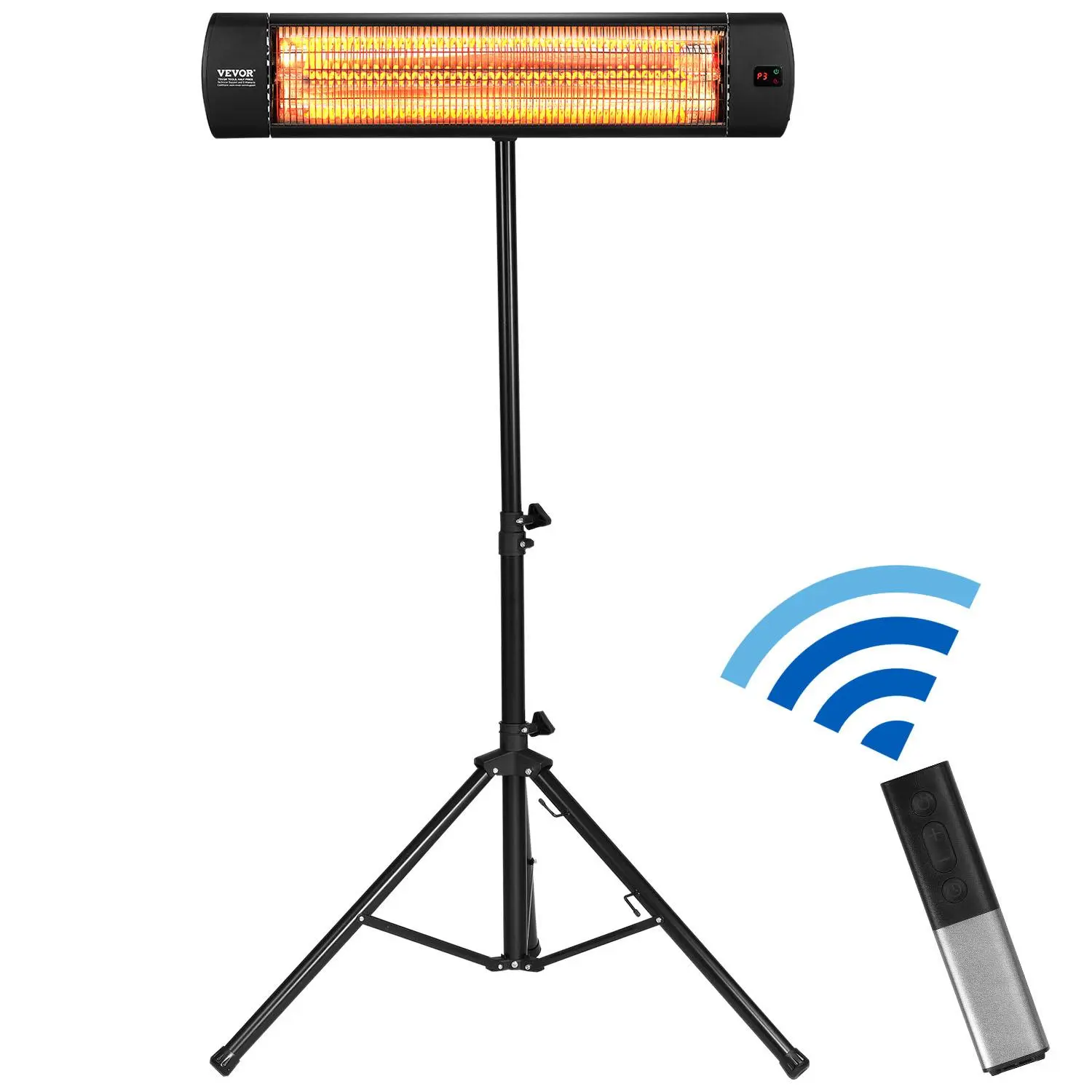 VEVOR 240W-1500W Portable IP65 Waterproof Dustproof Infrared Electric Space Heater - Corrosion-Resistant Aluminum Shell Home Appliance with Instant Heat, Remote Control, LED Display, 3 Speeds, Timer for Garage, Studio