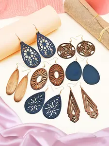 Wooden Earrings, Hollow Out Design Dangle Earrings, Fashion Jewelry, Boho Style Jewelry for Party, Daily Clothing Decor, Trendy All-match & Exquisite Jewelry for Birthday Gift