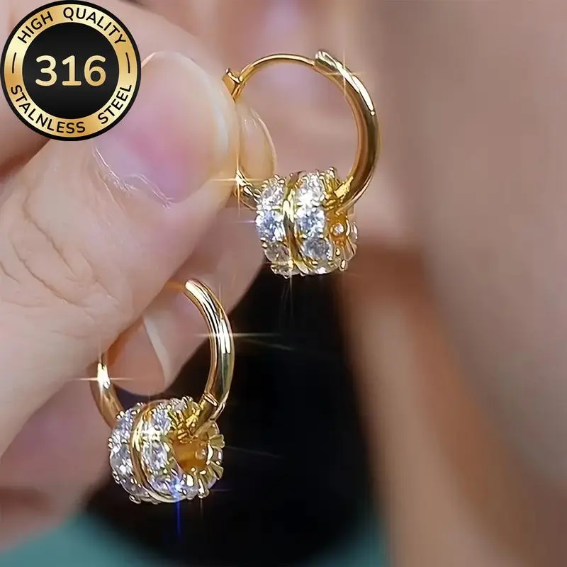 Women's 316 Stainless Steel Dainty Hoop Earrings Set - Hypoallergenic, Minimalist Mini Stacking Earrings with Sparkling Synthetic Zirconia, Tarnish-Free Costume Jewelry Gift for Daily Wear, Hypoallergenic Earrings Set