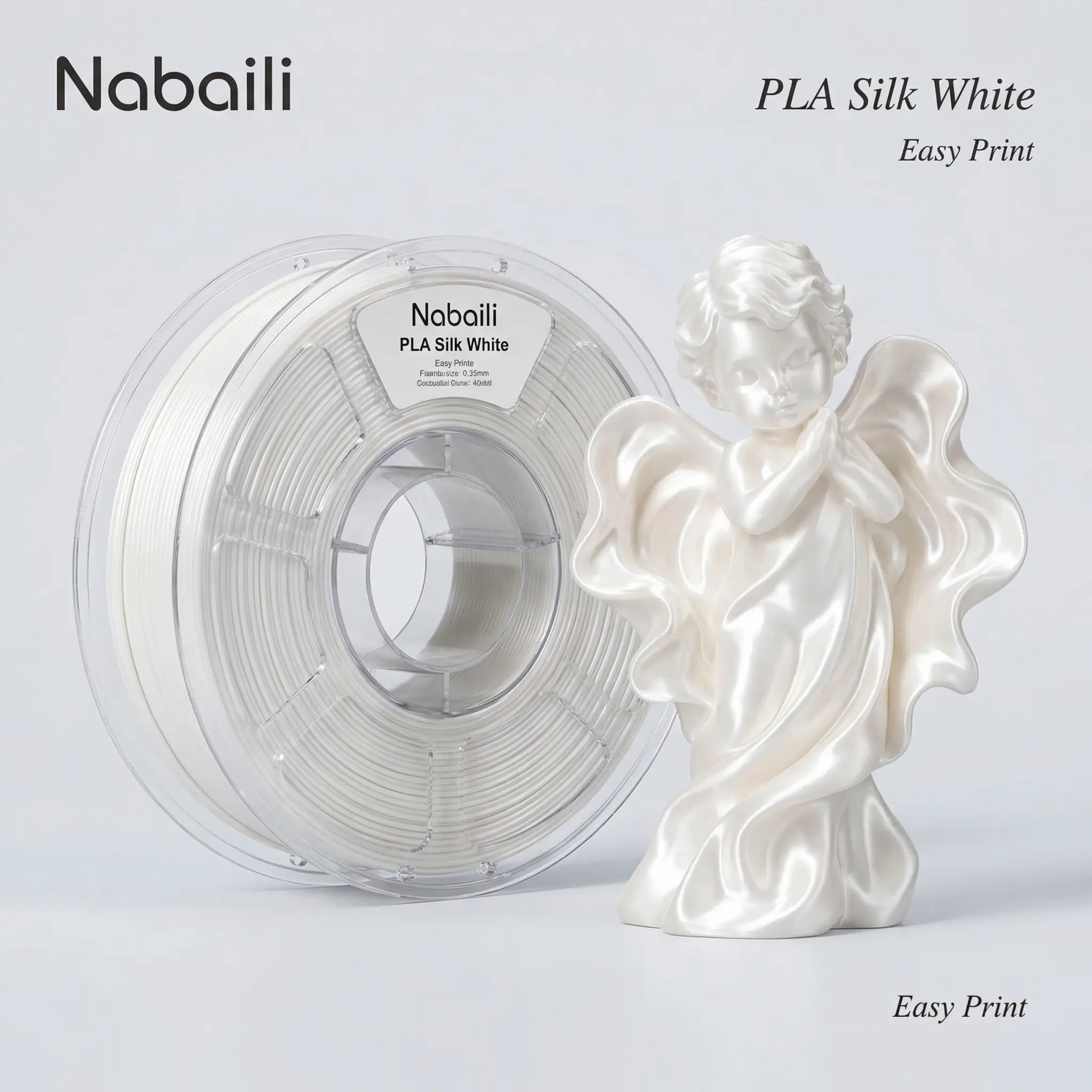 Nabaili PLA Silk White Printing Filament, 1.75mm Diameter, Easy-Print, for Fused Deposition Modeling 3D Printing Supplies, Model PLA Basic 00923.9