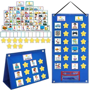 Kids Visual Schedule Chart - Foldable Daily Routine & Chore Chart - Autism Learning Material, Special Education Communication Board & Behavior Tool for Home & School, Classroom Supplies Charts
