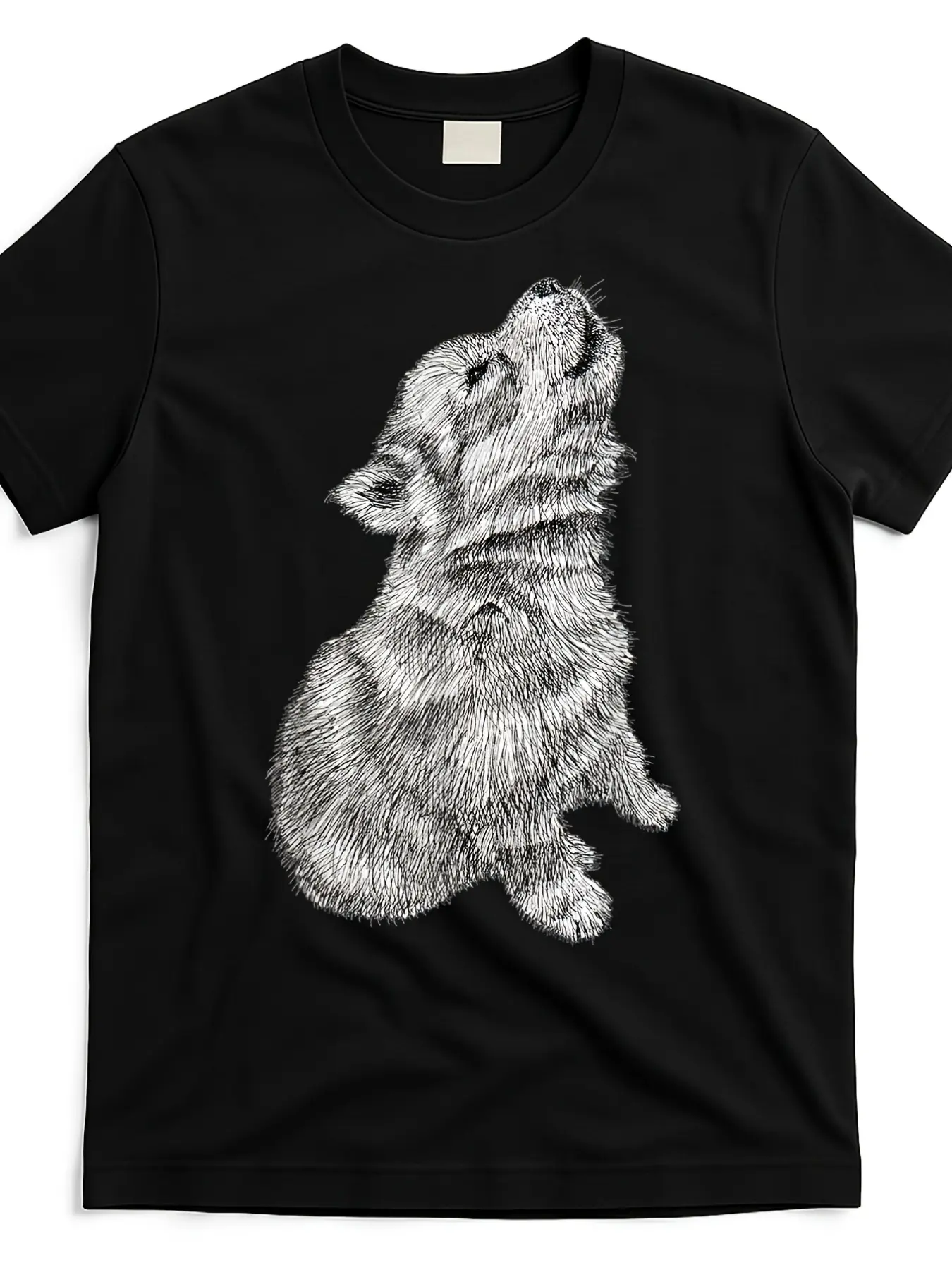 cute-baby-howling-wolf-cub-sketch-tshirt-t-shirtSa unisex soft cotton short sleeve t shirt, vintage graphic casual tee for men women teens, perfect birthday holiday gift for camping travel gym daily street  wear