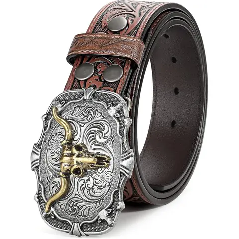 BELTROAD Unisex Western Leather Buckle Belt - Trendy Versatile Buckle, Vintage Western Design, Belt Compatible with Jeans/Business, Rustic Charm, Adults' Accessories, All Seasons, Stay Dry, Men's Christmas Gifts
