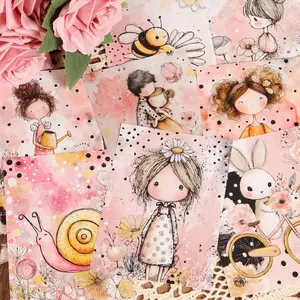 JAIIMAN 32pieces Bee and Girls in Garden Ephemera Junk Journal Paper, Craft Kit, Diy Craft Kit, for Arts Crafts, Scrapbooking Supplies, Picture Frame Decoration, Journaling Supplies, Notebook Covers, Card Making, Scrapbook Accessories