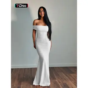 Women’s Floral Jacquard Off-Shoulder Dress, Elegant Slim-Fit Dress for Prom, Parties, and Dates, Ladies’ Gown for All Seasons, Dresses for Women