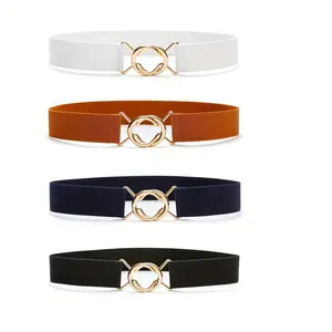 Women's Stretchy Thin Belts - Fashionable & Simple Universal Buckle Design - Lightweight Versatile 4pcs Belts for Skirts, Raincoats & Dresses - Easy Wear & Removal Buckle 